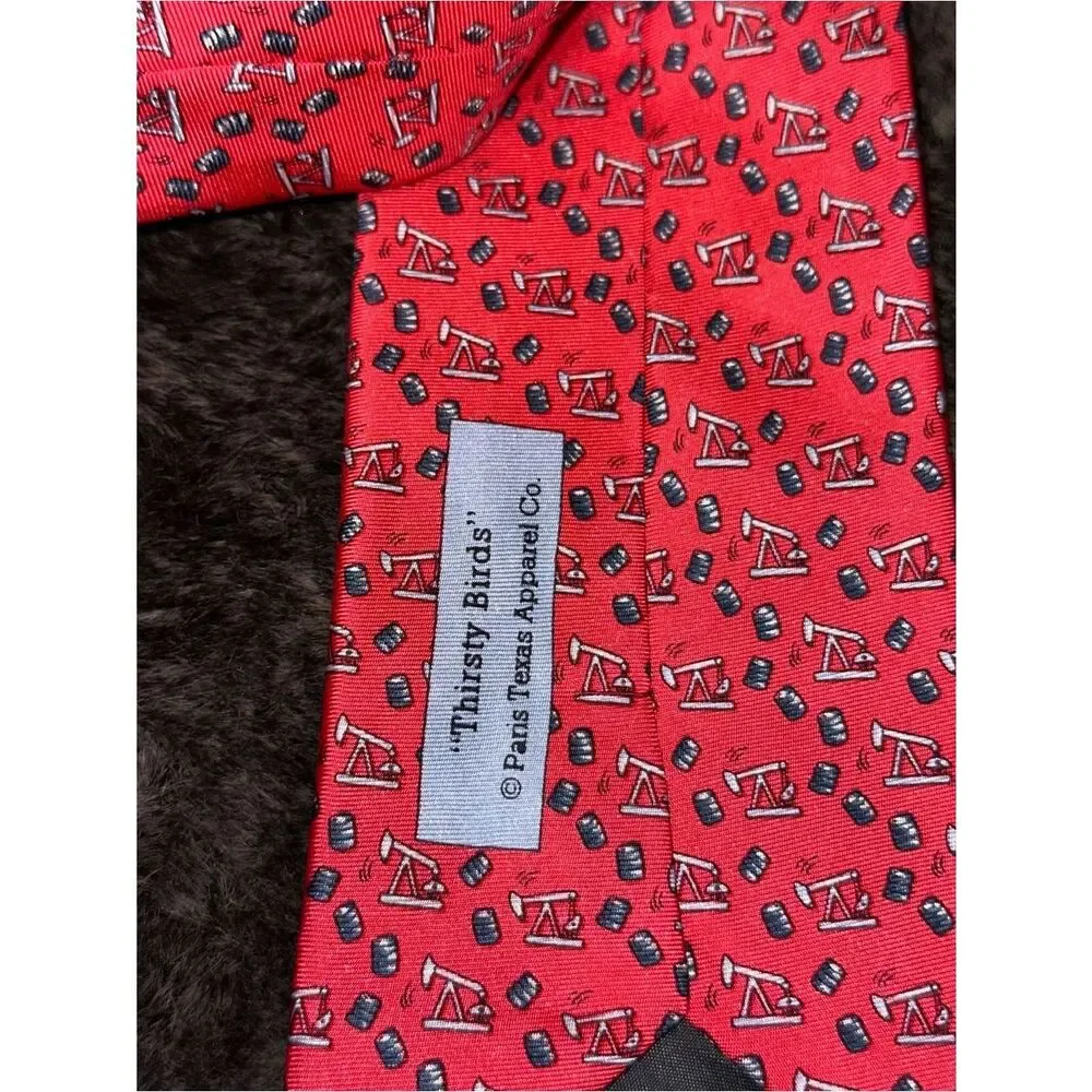 Paris Texas Apparel Co. “Thirsty Birds” Handmade Silk Red Pumpjack Oil Tie OS